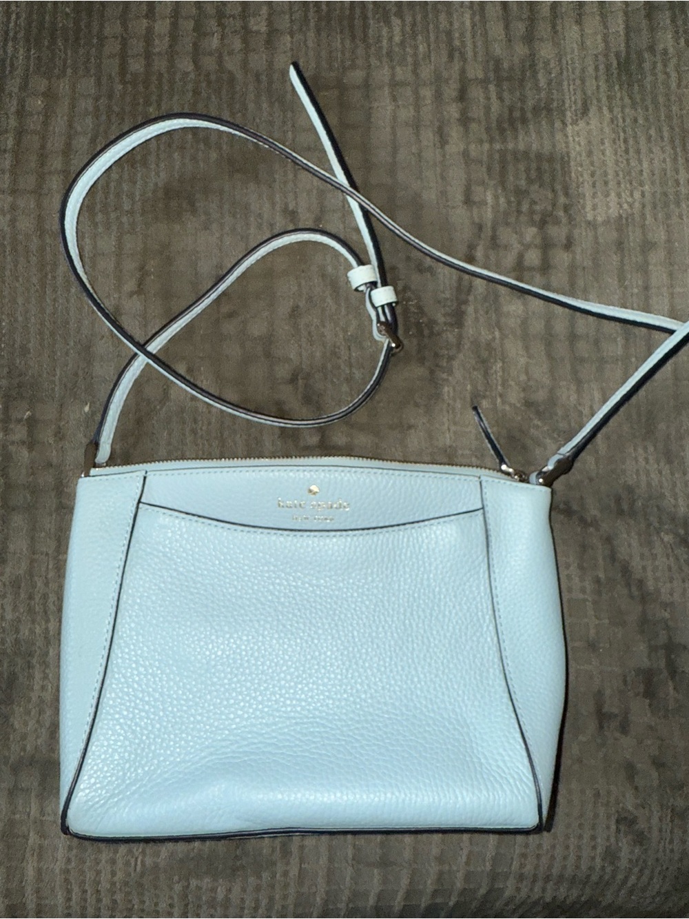 kate spade Light Blue Pebbled Leather Crossbody with Front Pocket